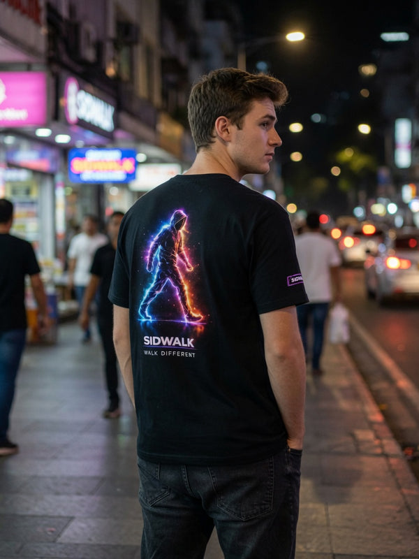 SIDWALK "WALK DIFFERENT" Collection Black T-Shirt | Luxury Neon Glow Edgy Icon Tee