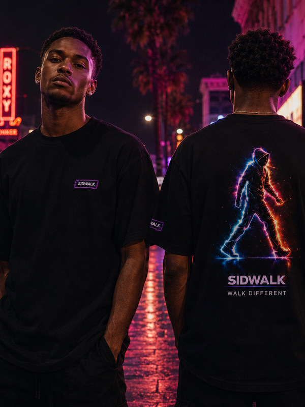 SIDWALK "WALK DIFFERENT" Collection Black T-Shirt | Luxury Neon Glow Edgy Icon Tee — alternate view